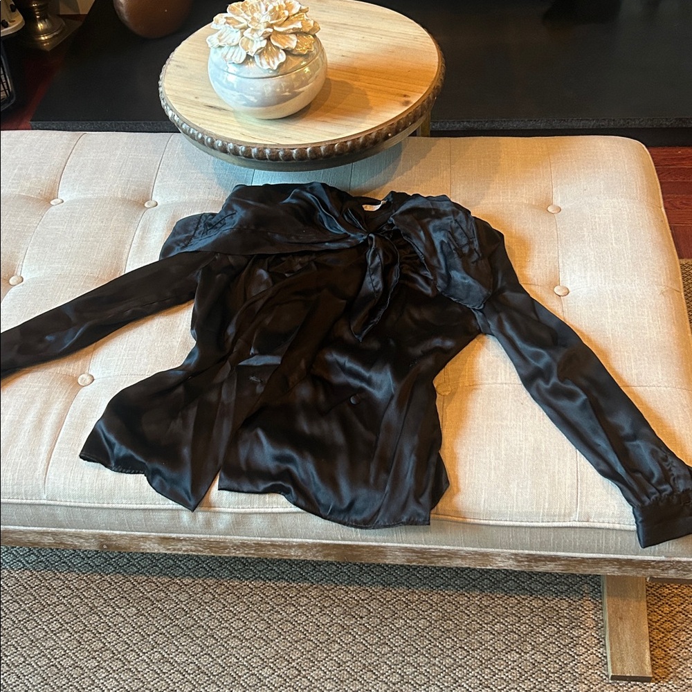 Emmanuel Khanh Collectors Vintage Black Silk LS Blouse Size 36